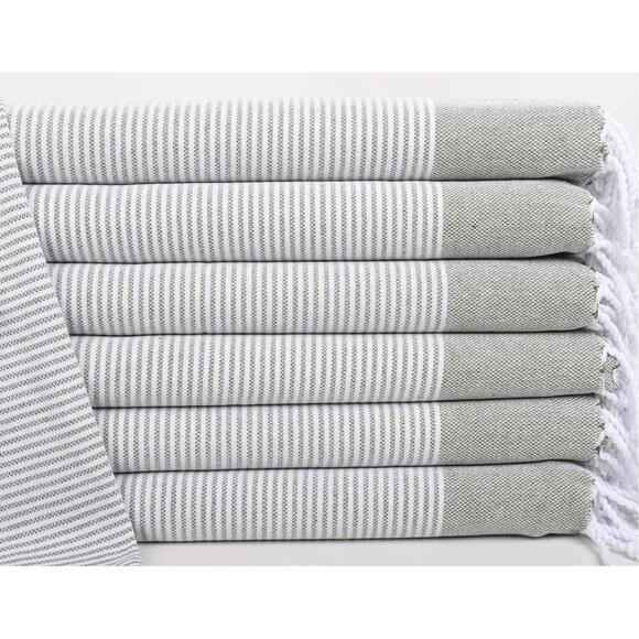 Khaki Green Stripe Turkish Hand Towel - Picture 1 of 1
